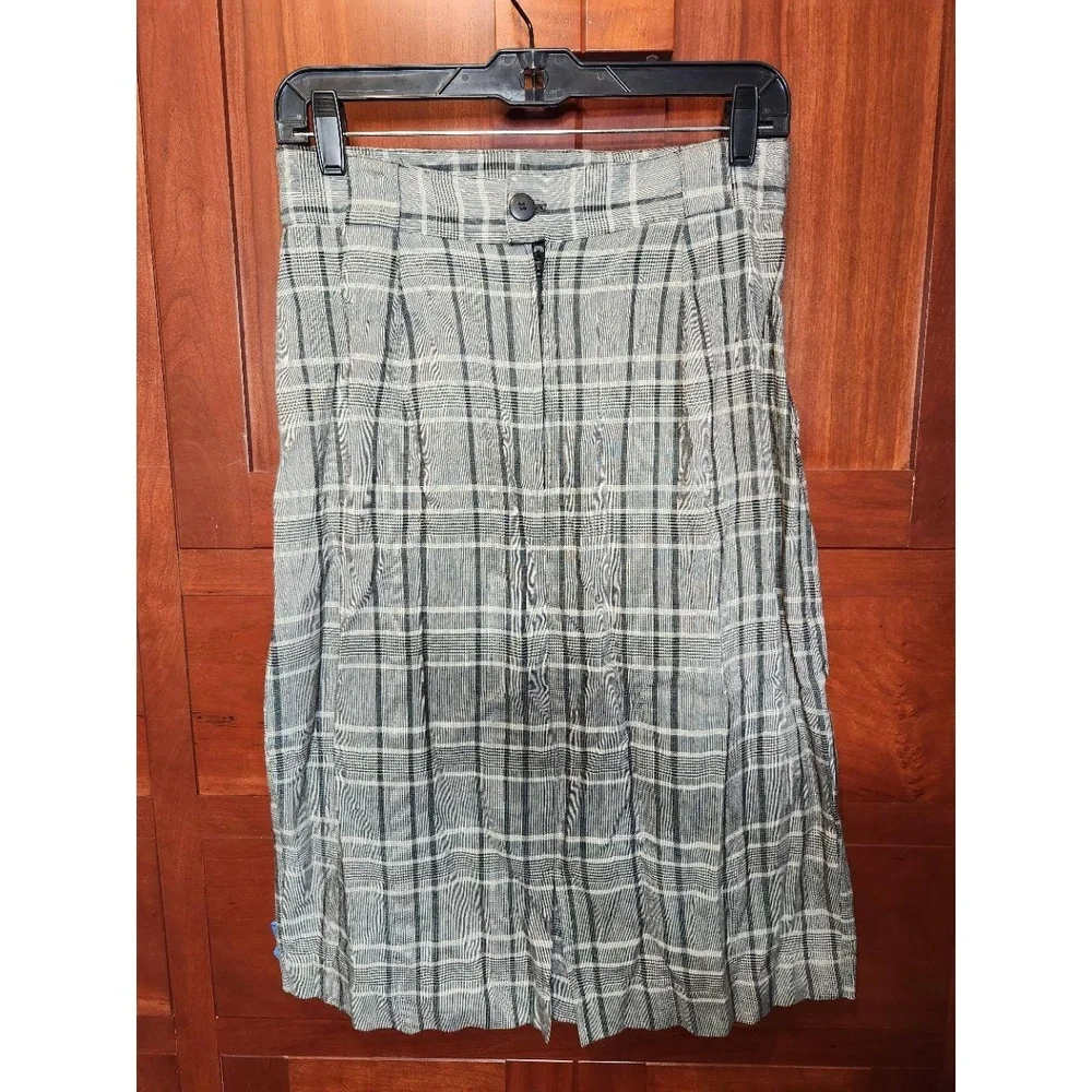 Samantha Skirt Black White Plaid Knee Length Pleated Made USA Vintage!